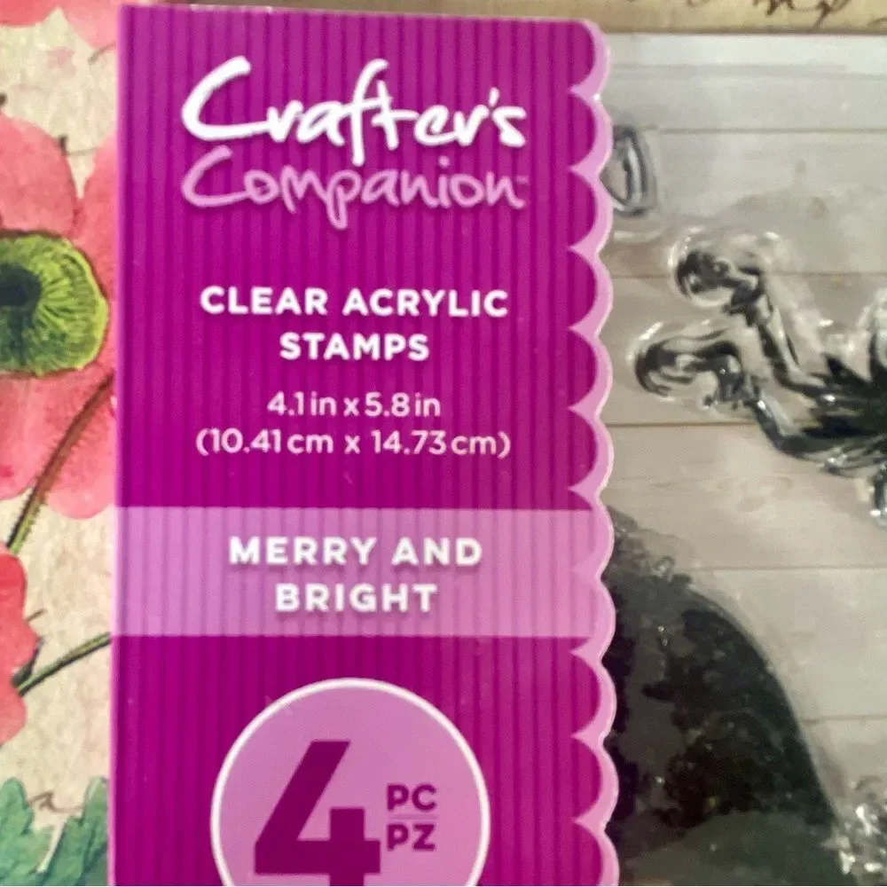 Crafter's Companion Clear A6 Acrylic Stamps Merry & Bright 4 PC Donna Ratcliff